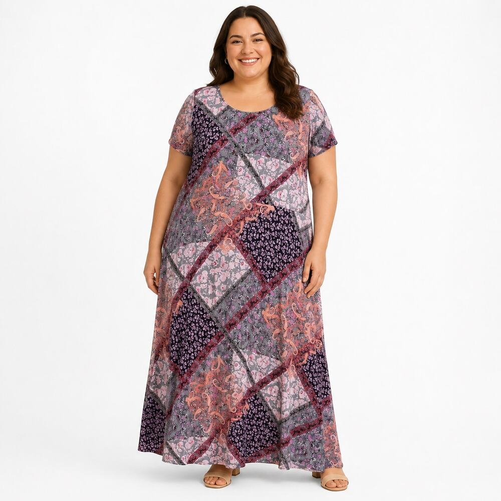 Cato Women's Plus Size Multicolor Patchwork Paisley Print Maxi Dress